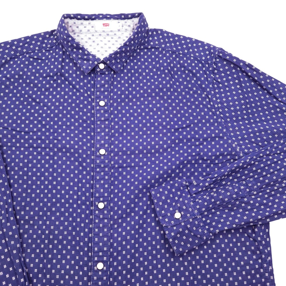 Levis Long Sleeve Button Up Shirt Hashtag AOP Blue Mens XL Cotton